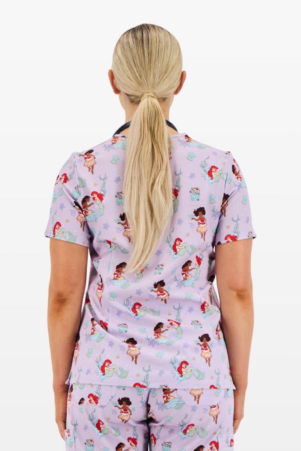 Disney Princess Women’s 3-Pocket Scrub Top, Ocean of Dreams