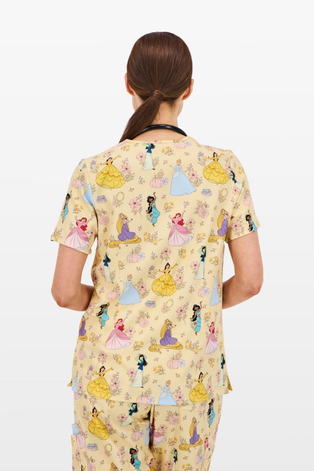 Disney Princess Women’s 3-Pocket Scrub Top, Golden Meadow