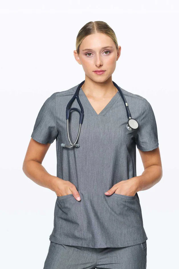 Women's 3-Pocket Scrub Top - Steel Gray