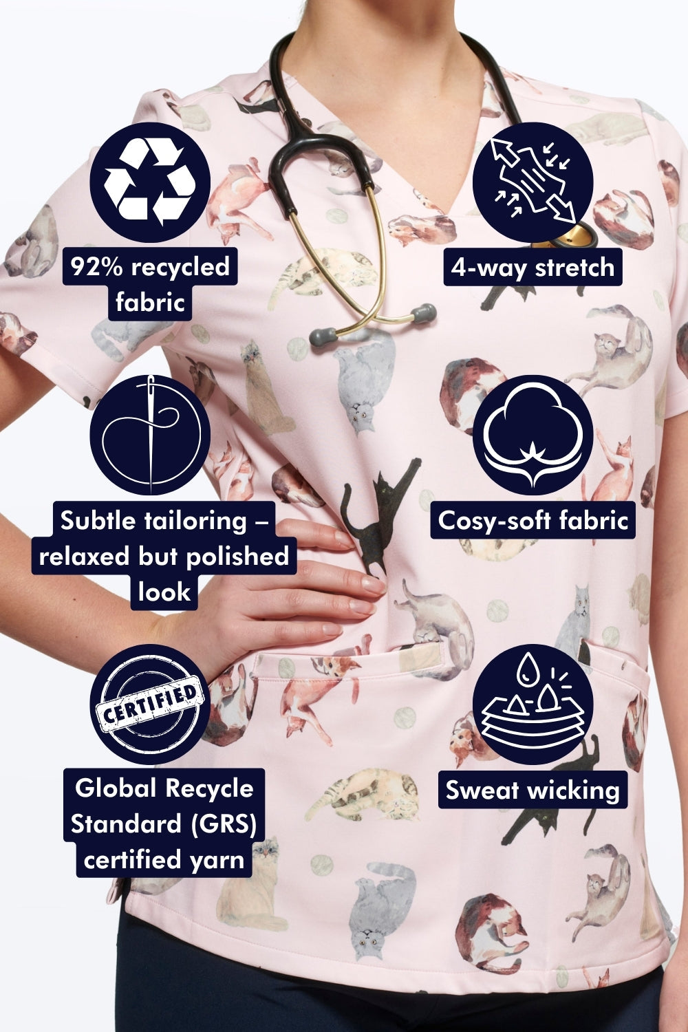 Cats Cats Cats Women’s 3-Pocket Scrub Top