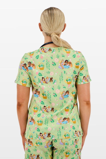 Disney Princess Women’s 3-Pocket Scrub Top, Garden Party