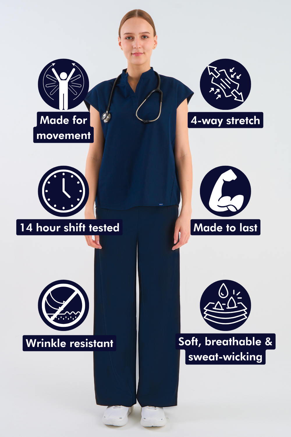 Women's Drape-Fit Oversized Scrub Top - Navy