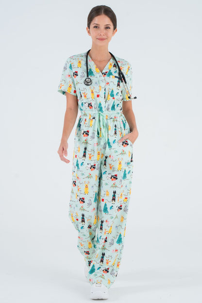Christmas Tails Women’s 8-Pocket Scrub Jumpsuit