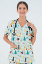 Christmas Tails Women’s 3-Pocket Scrub Top