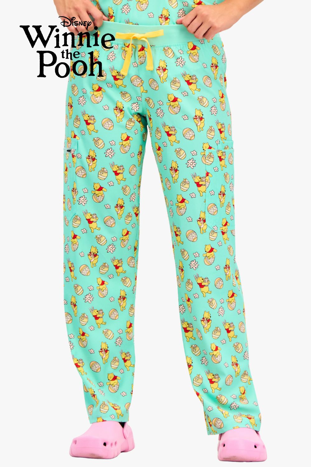 Disney’s Winnie the Pooh Women’s Cargo Scrub Pants, Easter Egg Hunt