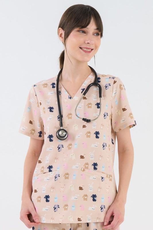 Bunnies Women’s 3-Pocket Scrub Top