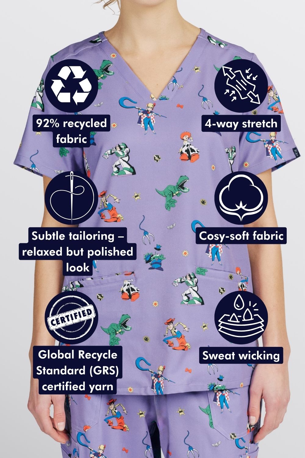 Disney & Pixar’s Toy Story Women’s 3-Pocket Scrub Top, You’ve got a Friend