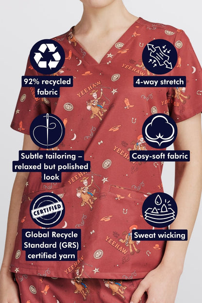 Disney & Pixar’s Toy Story Women’s 3-Pocket Scrub Top, Yeehaw