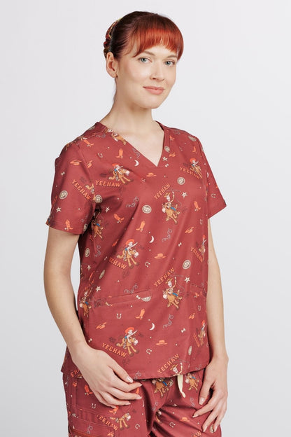 Disney & Pixar’s Toy Story Women’s 3-Pocket Scrub Top, Yeehaw