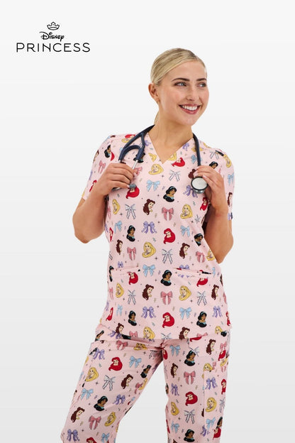 Disney Princess Women’s 3-Pocket Scrub Top, Happily Ever After
