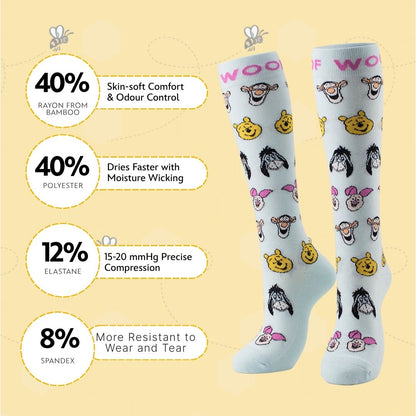 Disney’s Winnie the Pooh and Friends Bamboo Compression Socks, Hundred Acre Smiles