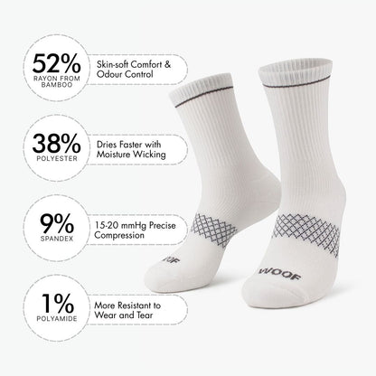 White Bamboo Crew Compression Socks