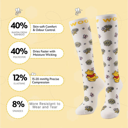 Disney’s Winnie the Pooh and Friends Bamboo Compression Socks, Flower Patch