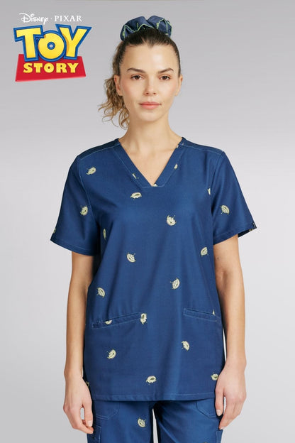Disney & Pixar’s Toy Story Women’s 3-Pocket Scrub Top, Little Green Men
