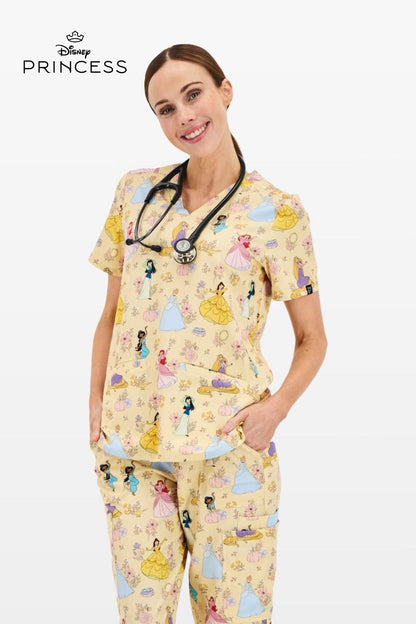 Disney Princess Women’s 3-Pocket Scrub Top, Golden Meadow