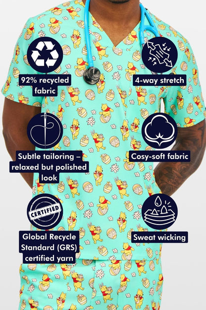 Disney’s Winnie the Pooh Men’s 3-Pocket Scrub Top, Easter Egg Hunt