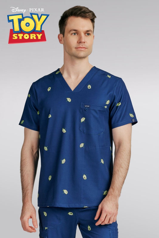 Disney & Pixar’s Toy Story Men’s 3-Pocket Scrub Top, Little Green Men