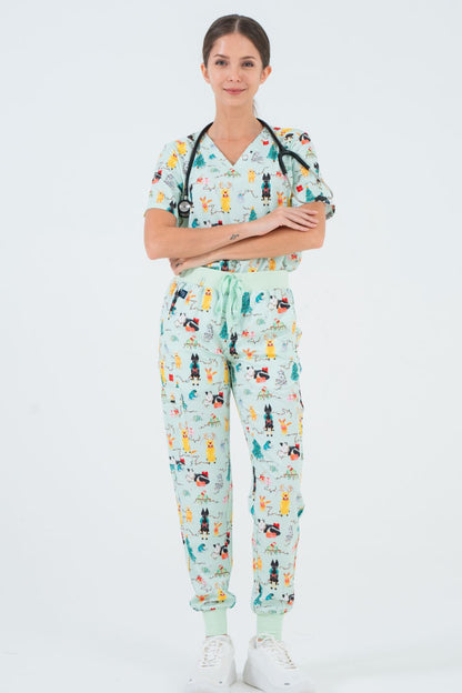 Christmas Tails Women’s 8-Pocket Cargo Scrub Pants