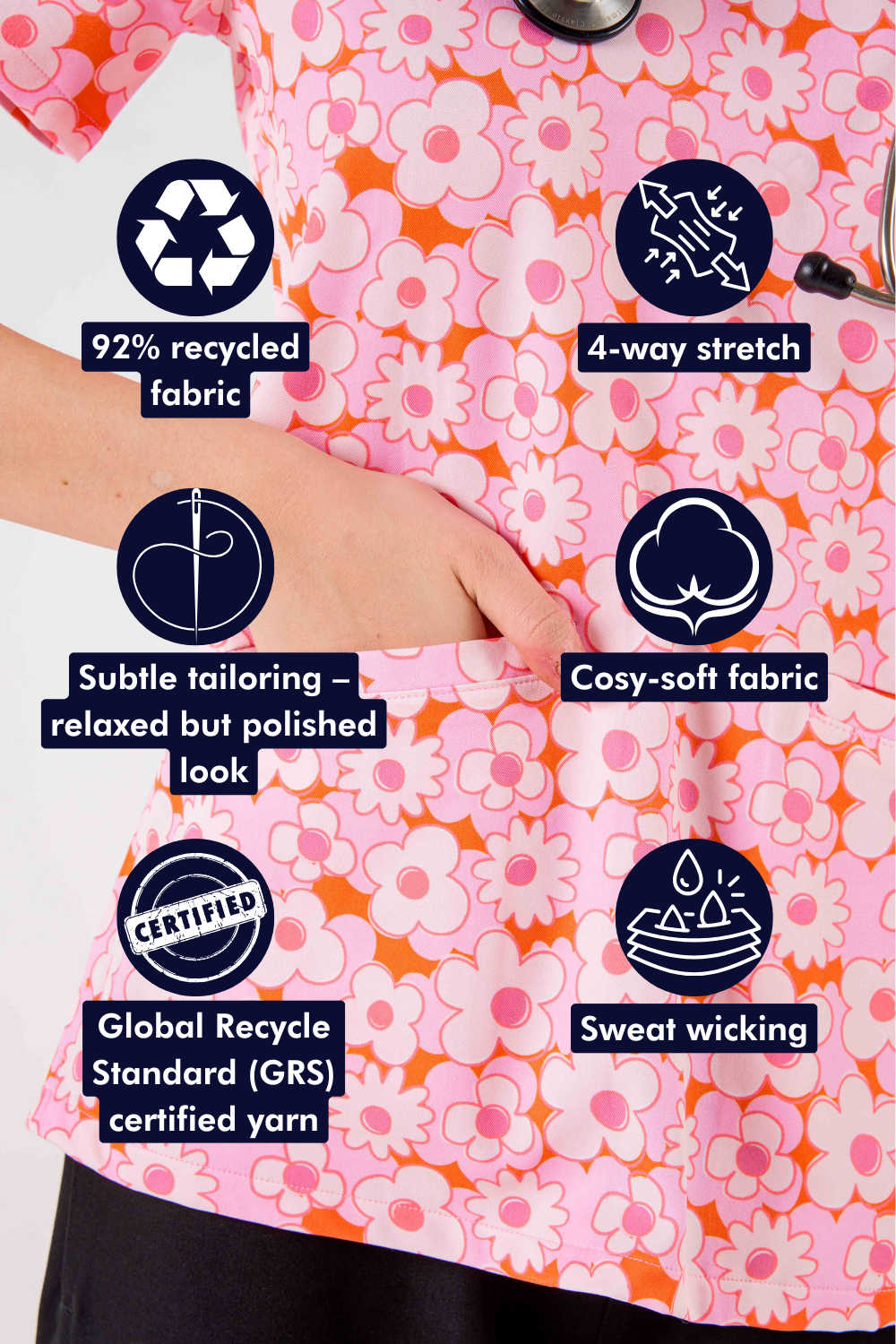 Flower Power Women’s 3-Pocket Scrub Top