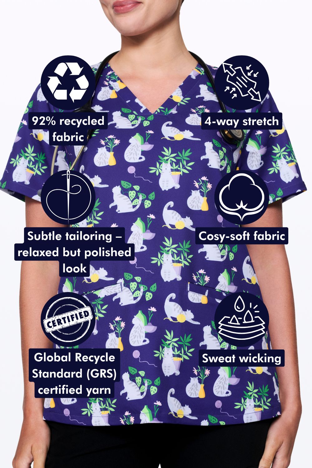 Australian Mist Cats Women’s 3-Pocket Scrub Top