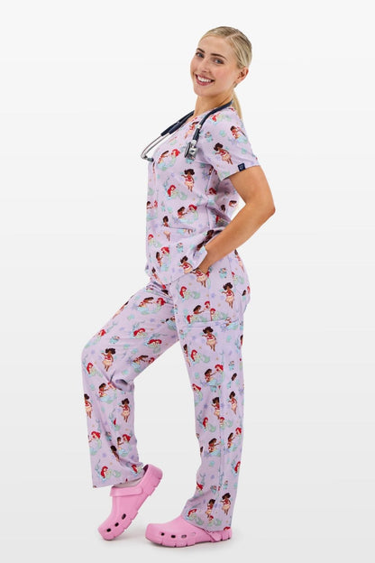 Disney Princess Women’s Cargo Scrub Pants, Ocean of Dreams
