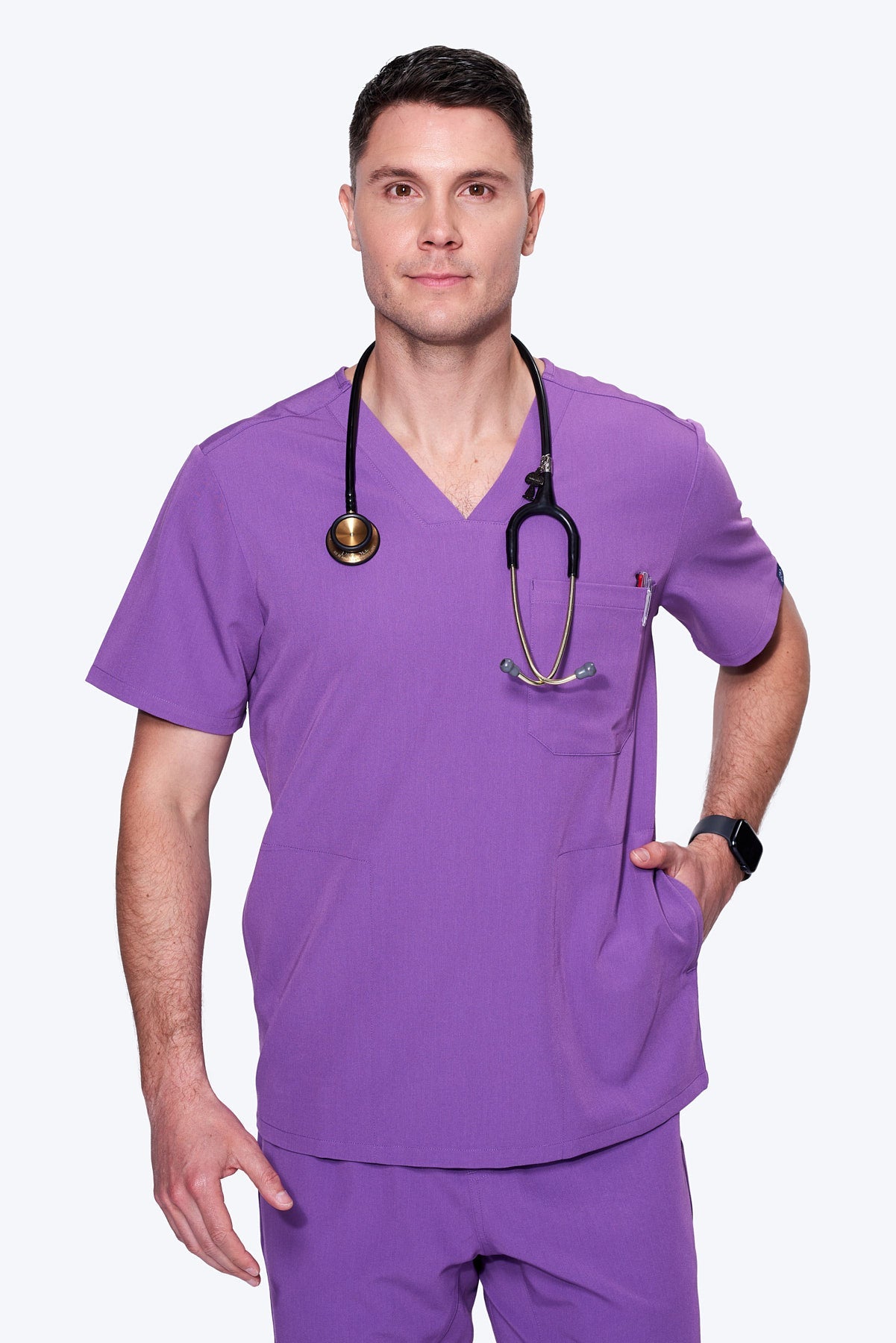 Men's 3-Pocket Scrub Top - Double Purple