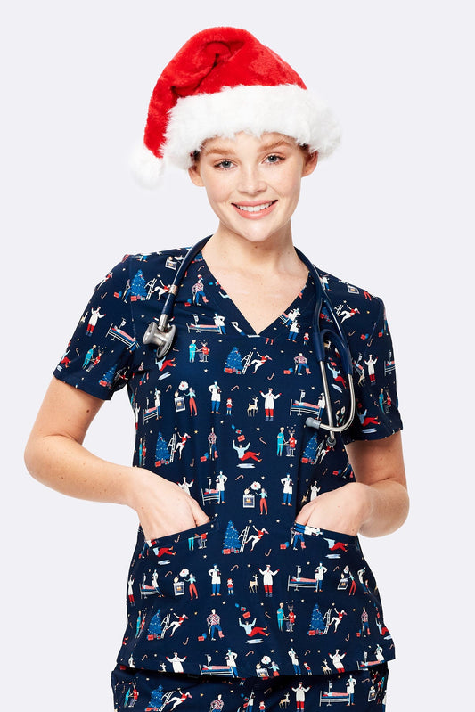 Christmas Chaos Women’s 3-Pocket Scrub Top