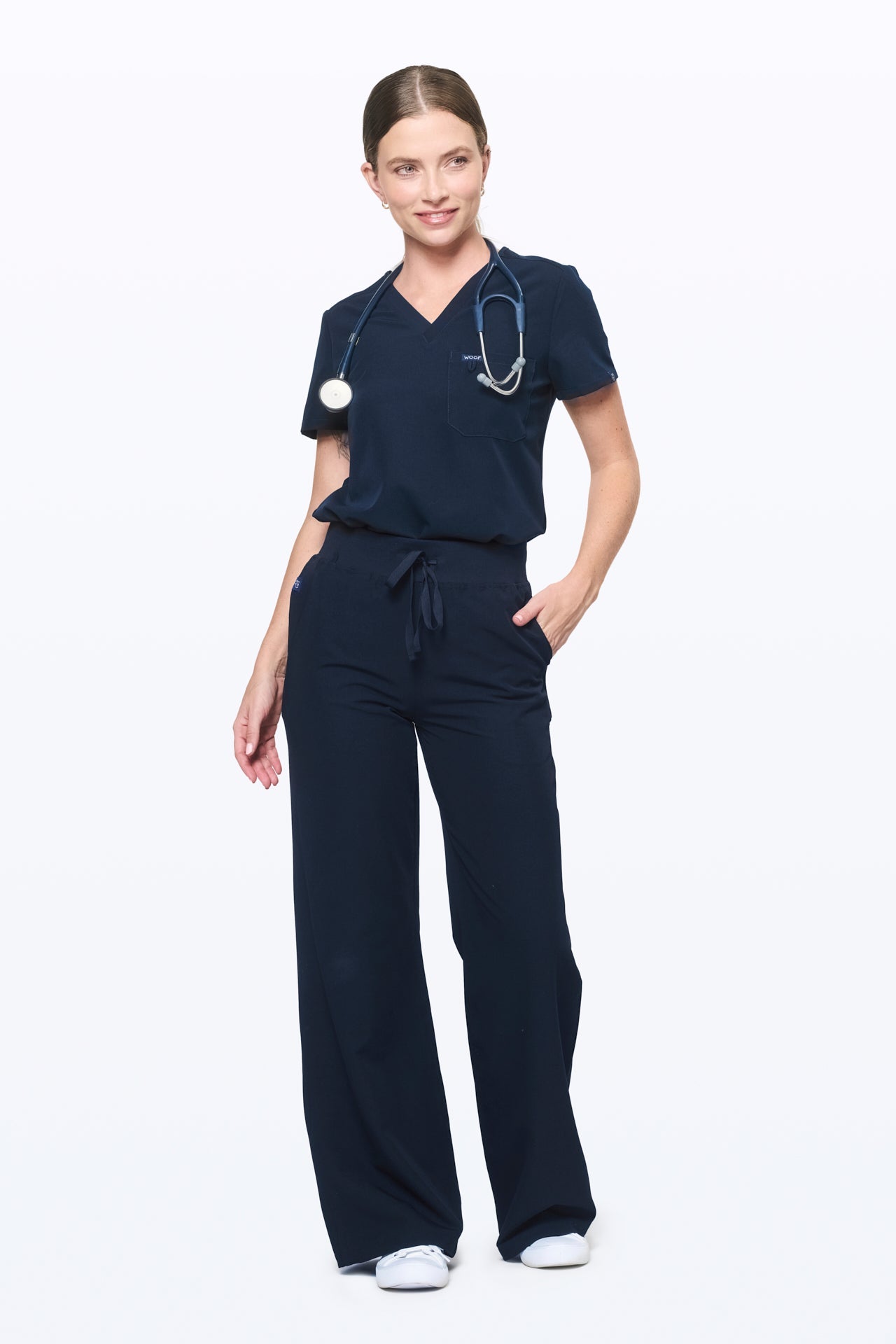 Women's High-Waisted Flare Scrub Pants - Navy
