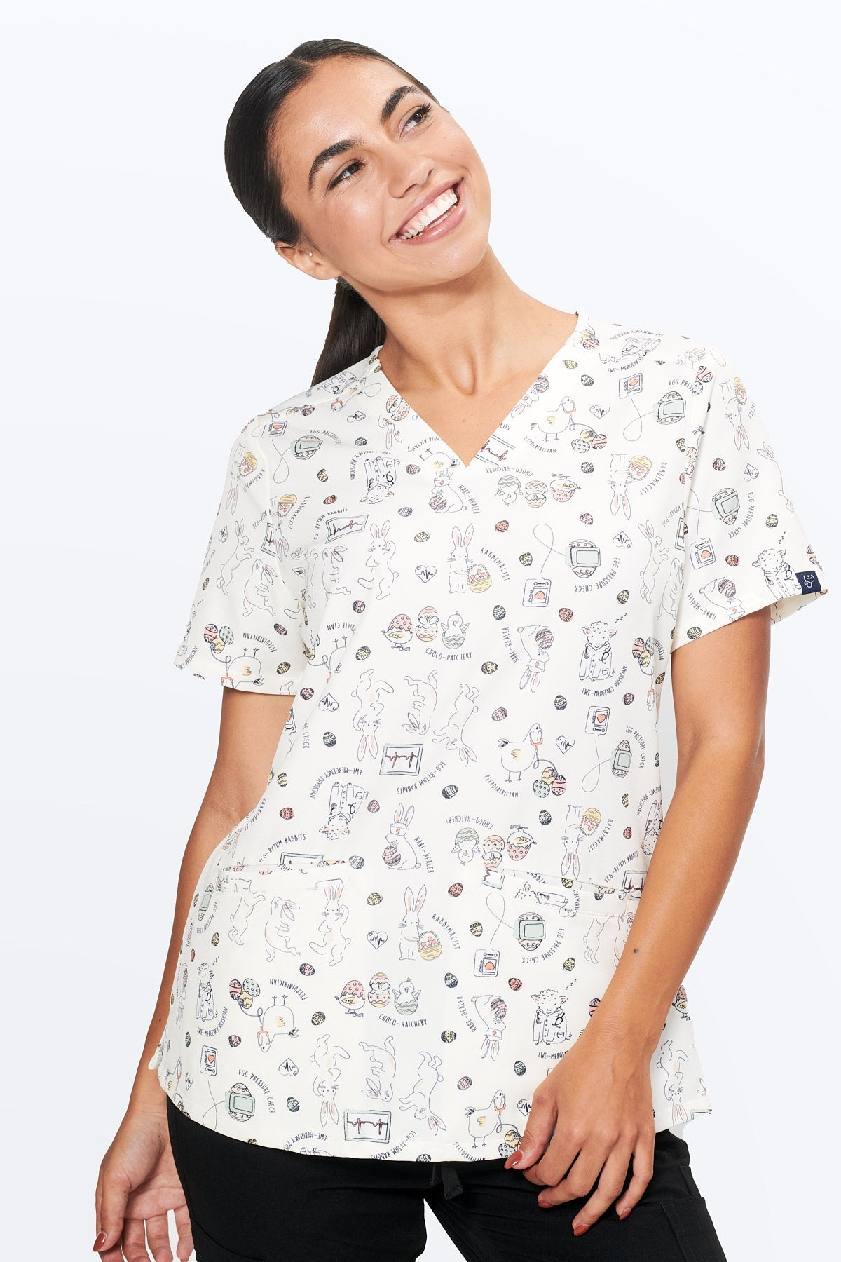 Hoppy Easter Women’s 3-Pocket Scrub Top