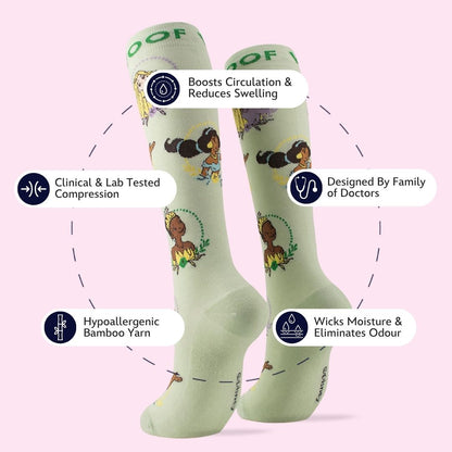 Disney Princess Bamboo Compression Socks, Rapunzel, Jasmine & Tiana