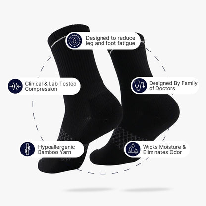 Black Bamboo Crew Compression Socks