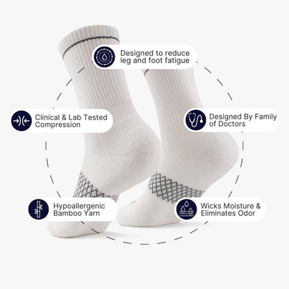 White Bamboo Crew Compression Socks