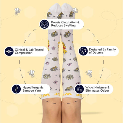 Disney’s Winnie the Pooh and Friends Bamboo Compression Socks, Flower Patch