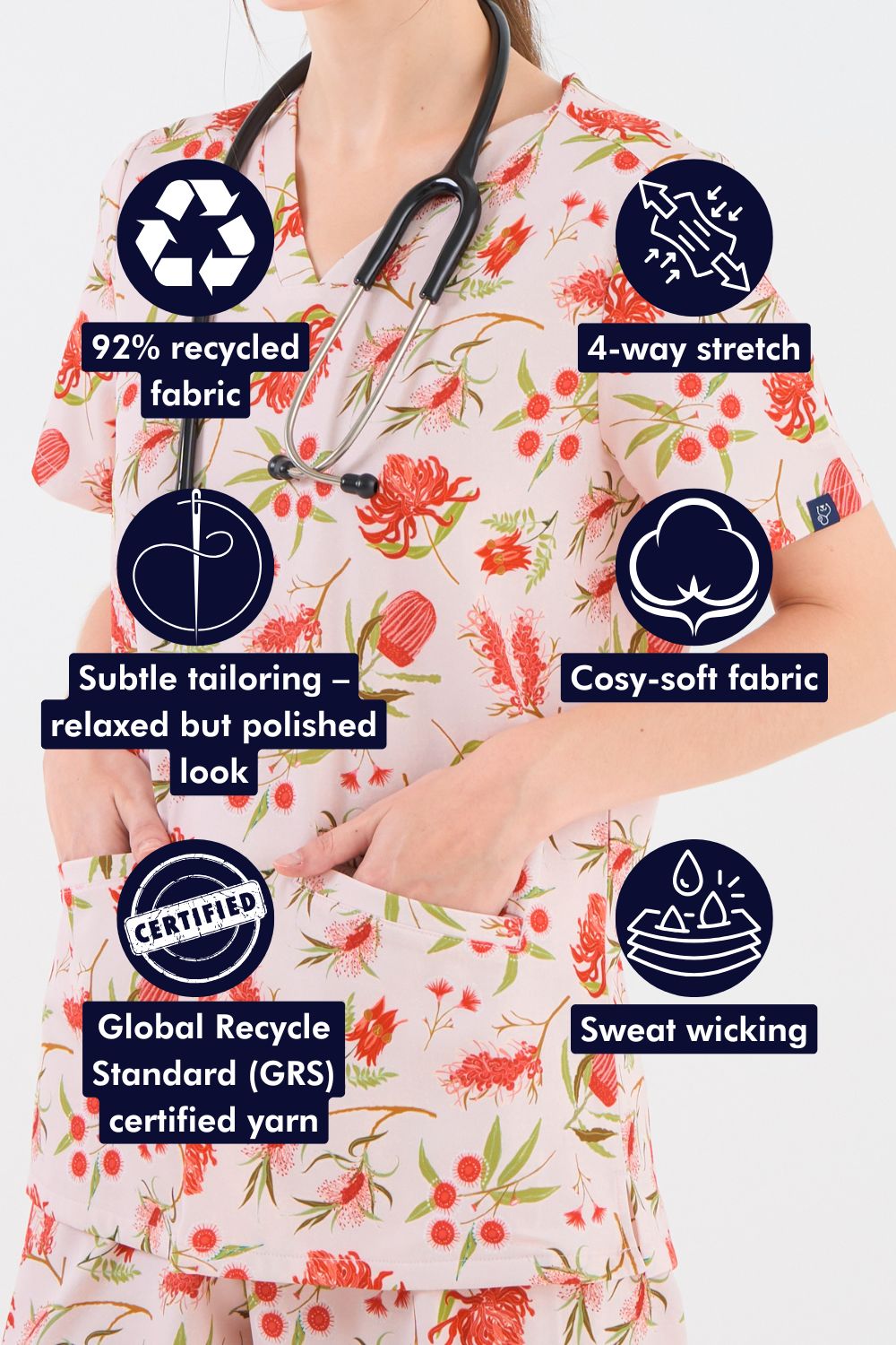 Bushland Blooms Women’s 3-Pocket Scrub Top